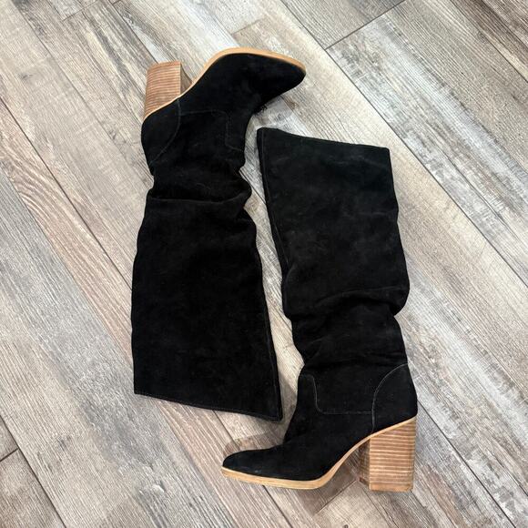 Steve Madden Savas Black Suede Knee High Boots Size 7.5 Western Cowgirl Cottage - Picture 2 of 8